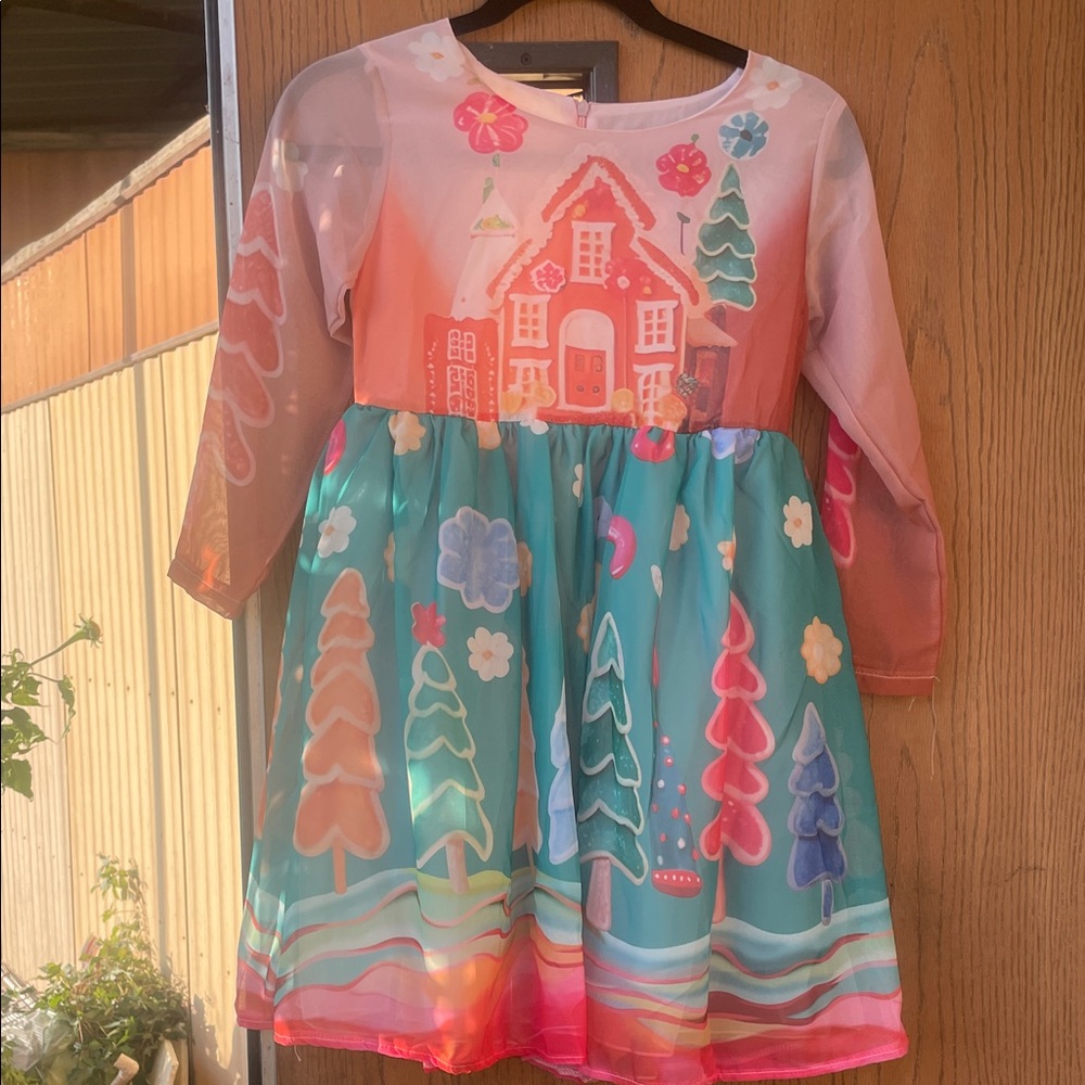 Source Unknown Coral and Aqua Kids Dress